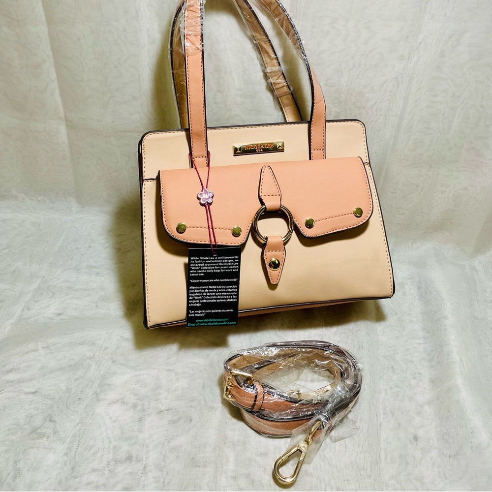Nicole Lee Pale Peach Fuzz Dual Color and Dusty Crossbody Bag. NWT